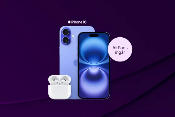 iPhone 16 + hörlurar AirPods 4
